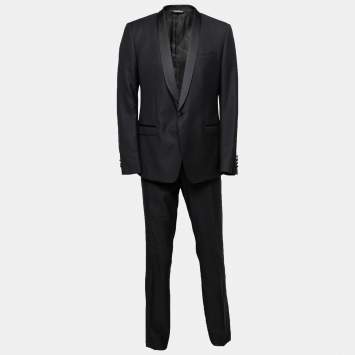 Pre Owned Dolce & Gabbana Black Wool & Satin Trimmed Single Breasted Suit XXL