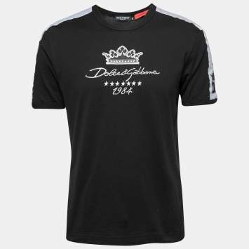 Pre Owned Dolce & Gabbana Black Cotton DG Since 1984 Embroidered Crew Neck T-Shirt M