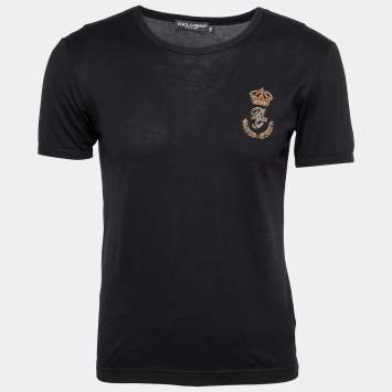 مملوكة مسبقًا Dolce & Gabbana Black Cotton Logo Embroidered Crewneck T-Shirt XS