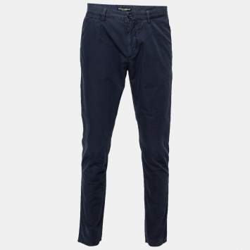 Pre Owned Dolce & Gabbana  Navy Blue Cotton Pants M Waist: 32"