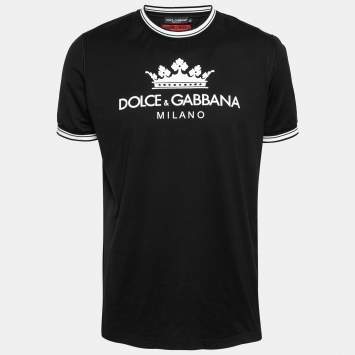 Pre Owned Dolce & Gabbana Black Crown Logo Print Cotton T-Shirt L