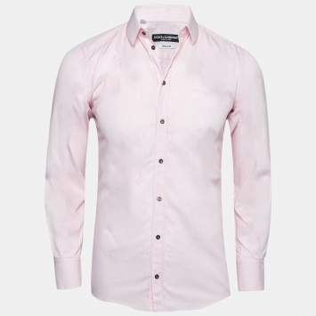 Pre Owned Dolce & Gabbana Pink Striped Cotton Button Front Gold Label Shirt S