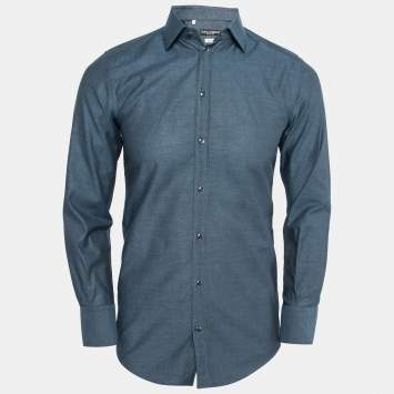 Pre Owned Dolce & Gabbana Blue Cotton Oxford Button Front Gold Label Shirt S