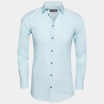 Pre Owned Dolce & Gabbana Light Blue Cotton Button Front Gold Label Shirt S