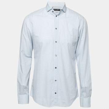 Pre Owned Dolce & Gabbana Light Blue Polka Dotted Cotton Gold Label Shirt L