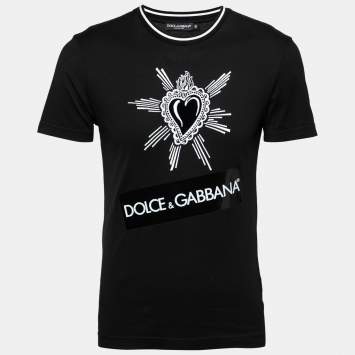 Pre Owned Dolce & Gabbana Black Heart-Embroidered Cotton T-Shirt S  