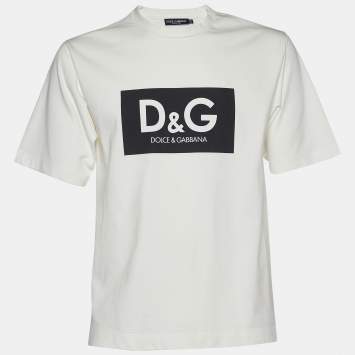 Pre Owned Dolce & Gabbana White Logo Printed Cotton Knit T-Shirt XS