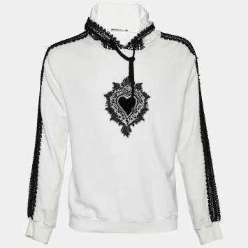 Pre Owned Dolce & Gabbana White Cotton Lace Trim Hooded Sweatshirt S