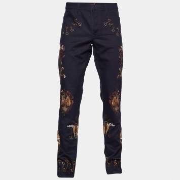 Pre Owned Dolce & Gabbana Navy Blue Key Printed Denim 18 Stretch Jeans  XXL