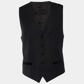 Pre Owned Dolce & Gabbana Black Wool & Silk Button Front Waistcoat M