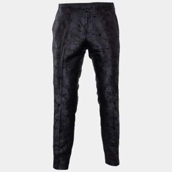 Pre Owned Dolce & Gabbana Black Floral Pattern Silk Pants M