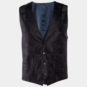 Pre Owned Dolce & Gabbana Black Floral Pattern Silk Waistcoat M