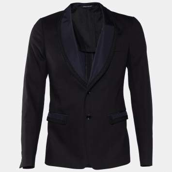 Pre Owned Dolce & Gabbana Black Cotton Contrast Detail Button Front Blazer M