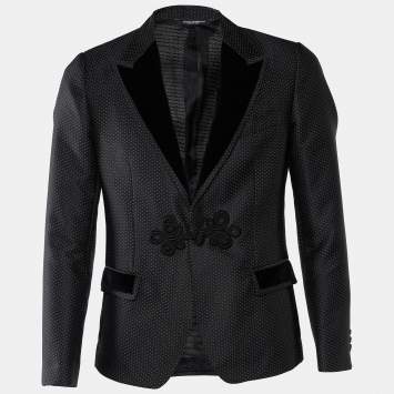 Pre Owned Dolce & Gabbana Black Polka Dot Silk Blend Blazer M