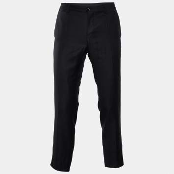 Pre Owned Dolce & Gabbana Black Textured Wool & Silk Pants M