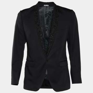 Pre Owned Dolce & Gabbana Black Wool Embellished Lapel Martini Blazer S
