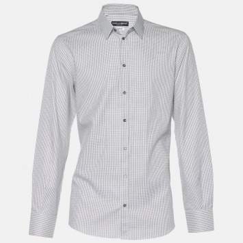 Pre Owned Dolce & Gabbana White Grid Pattern Cotton Gold Fit Shirt XXL