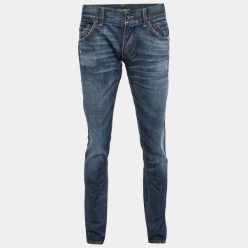 Pre Owned Dolce & Gabbana Blue Distressed Denim 14 Jeans Waist 32" 