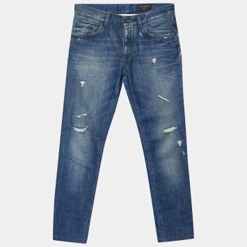 مملوكة مسبقًا Dolce & Gabbana Blue Denim  Distressed Classic Jeans S Waist 32"