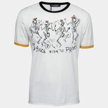 Pre Owned Dolce & Gabbana White Skeleton Print Cotton Crewneck T-Shirt M