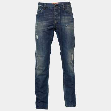 Pre Owned Dolce & Gabbana  Blue Distressed Denim Bee Embroidered Jeans XL