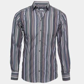 Pre Owned Dolce & Gabbana Multicolor Striped Cotton Button Front Gold Shirt S