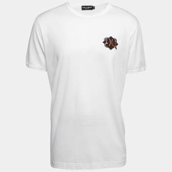Pre Owned Dolce & Gabbana White Cotton Logo Embroidered T-Shirt 2XL
