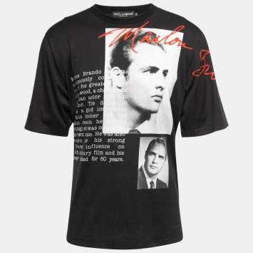 Pre Owned Dolce & Gabbana Black Printed Cotton Short Sleeve T-Shirt M