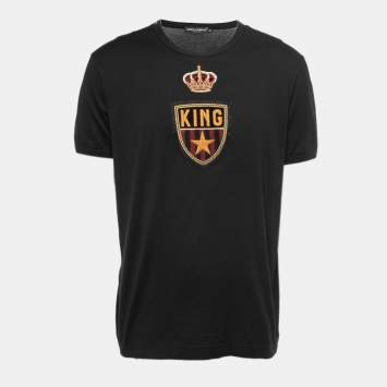Pre Owned Dolce & Gabbana Black Cotton Crest Applique T-Shirt XL