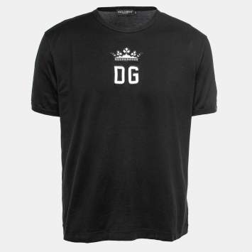 Pre Owned Dolce & Gabbana Black Cotton Crown Logo T-Shirt 2XL