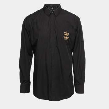 Pre Owned Dolce & Gabbana Black Cotton Embroidered Button Front Shirt 2XL