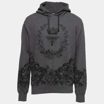 Pre Owned Dolce & Gabbana Grey Floral Bee Print Cotton Hooded Sweatshirt S
