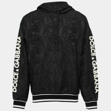 Pre Owned Dolce & Gabbana Black Floral Brocade Raised Logo Detail Hoodie M