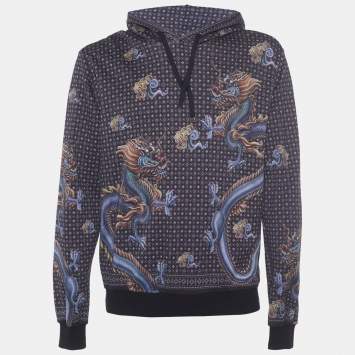 Pre Owned Dolce & Gabbana Grey Chinese Dragon Printed Cotton Knit Hoodie XL