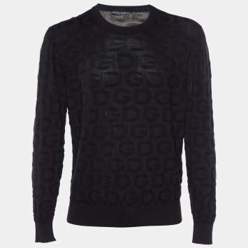 Pre Owned Dolce & Gabbana Black Logo Intarsia Knit Jumper L