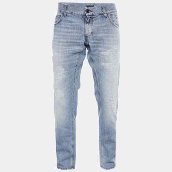 Pre Owned Dolce & Gabbana Blue Distressed Denim Regular Fit Jeans XXL/Waist 39"
