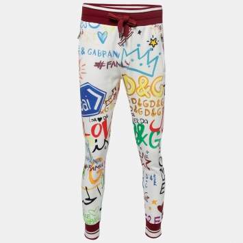 Pre Owned Dolce & Gabbana Exclusive White Dubai Graffiti Print Cotton Joggers S
