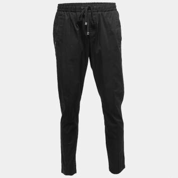 Pre Owned Dolce & Gabbana Black Cotton Elasticized Waist Trousers L