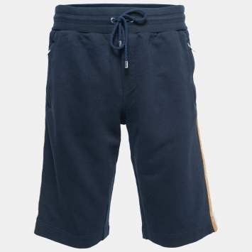 Pre Owned Dolce & Gabbana Navy Blue Cotton Side Stripe Drawstring Shorts L
