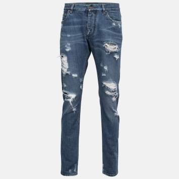 Pre Owned Dolce & Gabbana Blue Ripped Denim 16 Classic Jeans XL Waist 35"
