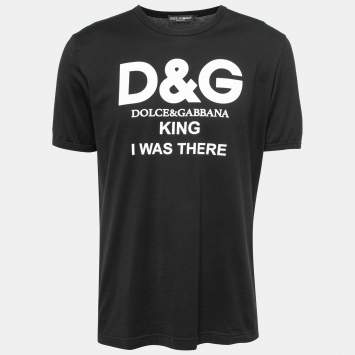 Pre Owned Dolce & Gabbana Black King I Was There Print Cotton T-Shirt L