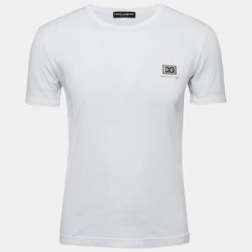 Pre Owned Dolce & Gabbana White Cotton Logo Plaque T-Shirt XS