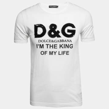 Pre Owned Dolce & Gabbana White Cotton Sequined Logo Print T-Shirt XS