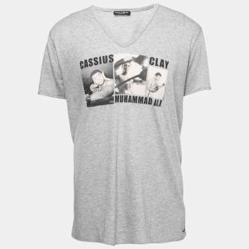 Pre Owned Dolce & Gabbana  Grey Printed Cotton Short Sleeve T-Shirt XL