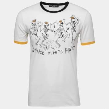 Pre Owned Dolce & Gabbana White Dance With The Price Print Cotton T-Shirt XS