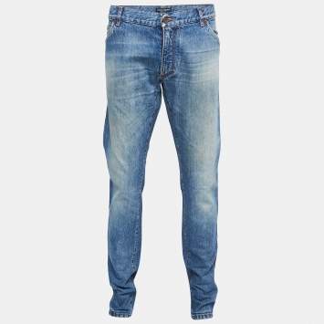 Pre Owned Dolce & Gabbana Blue Washed Denim Regular Fit Jeans XXXL
