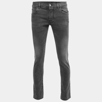 Pre Owned Dolce & Gabbana Grey Distressed Denim Skinny Jeans M Waist 32"