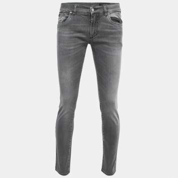 Pre Owned Dolce & Gabbana Grey Distressed Denim Gold Stretch Jeans M Waist 34"