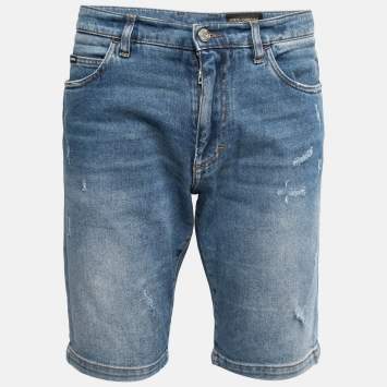 Pre Owned Dolce & Gabbana Blue Washed Distressed Denim Shorts M