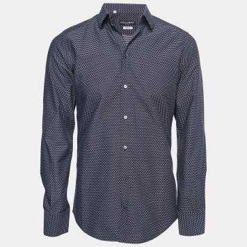 Pre Owned Dolce & Gabbana Navy Blue Printed Cotton Full Sleeve Shirt M